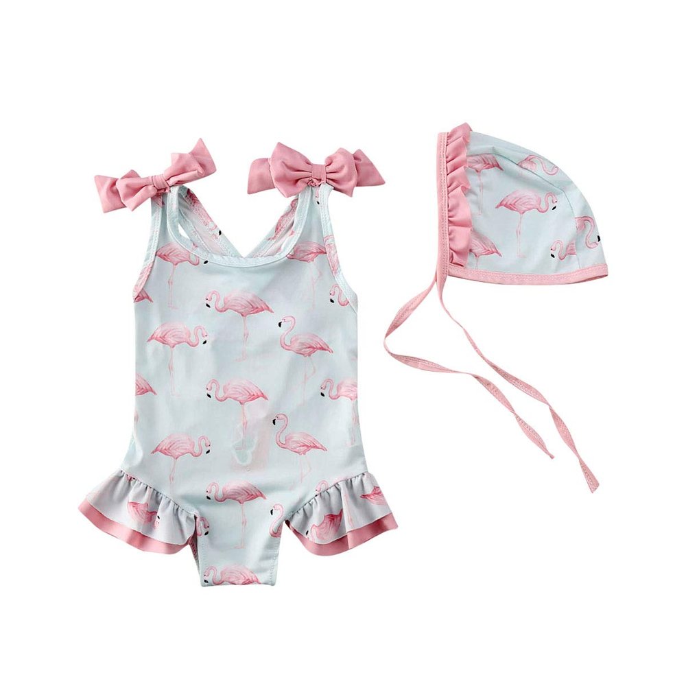 Toddler Baby Girls Swimsuit Sleeveless One Piece Flamingo Bikini Swimming Ruffled Beach Swimwear Bathing Suits (2#Blue, 2-3T)