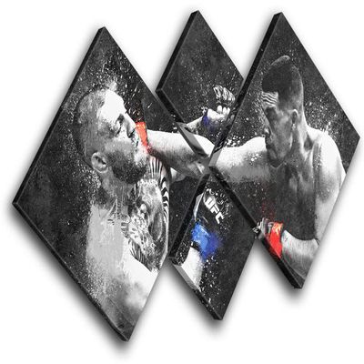 Bold Bloc Design - Nate Diaz Conor McGregor Grunge Sports 170x85cm Multi Canvas Art Print Box Framed Picture Wall Hanging - Hand Made in The UK - Framed and Ready to Hang 0021-0172(00B)-MP19-LO-B