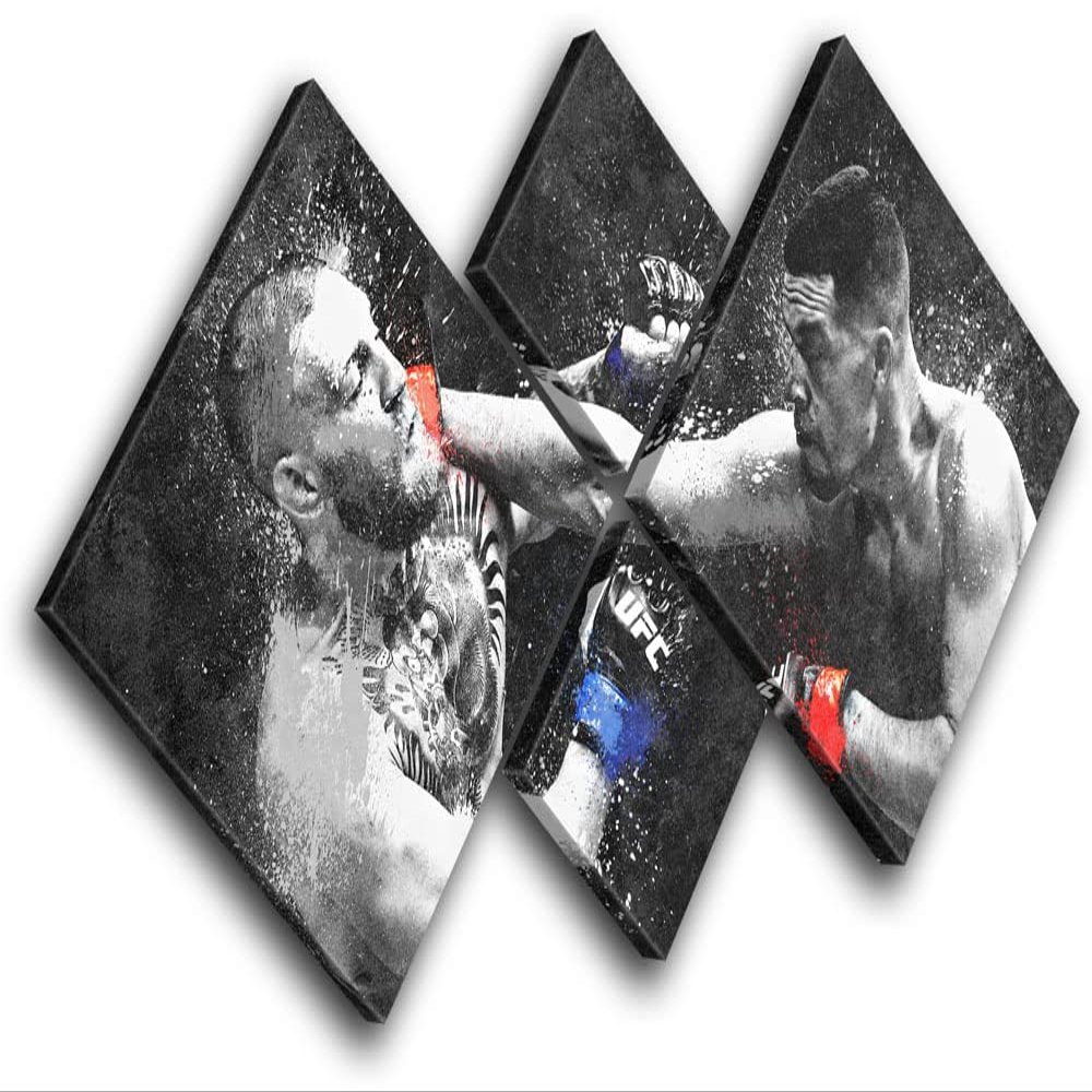 Bold Bloc Design - Nate Diaz Conor McGregor Grunge Sports 170x85cm Multi Canvas Art Print Box Framed Picture Wall Hanging - Hand Made in The UK - Framed and Ready to Hang 0021-0172(00B)-MP19-LO-B
