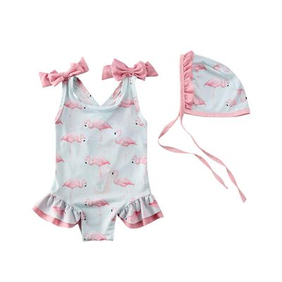 Toddler Baby Girls Swimsuit Sleeveless One Piece Flamingo Bikini Swimming Ruffled Beach Swimwear Bathing Suits (2#Blue, 4-5T)