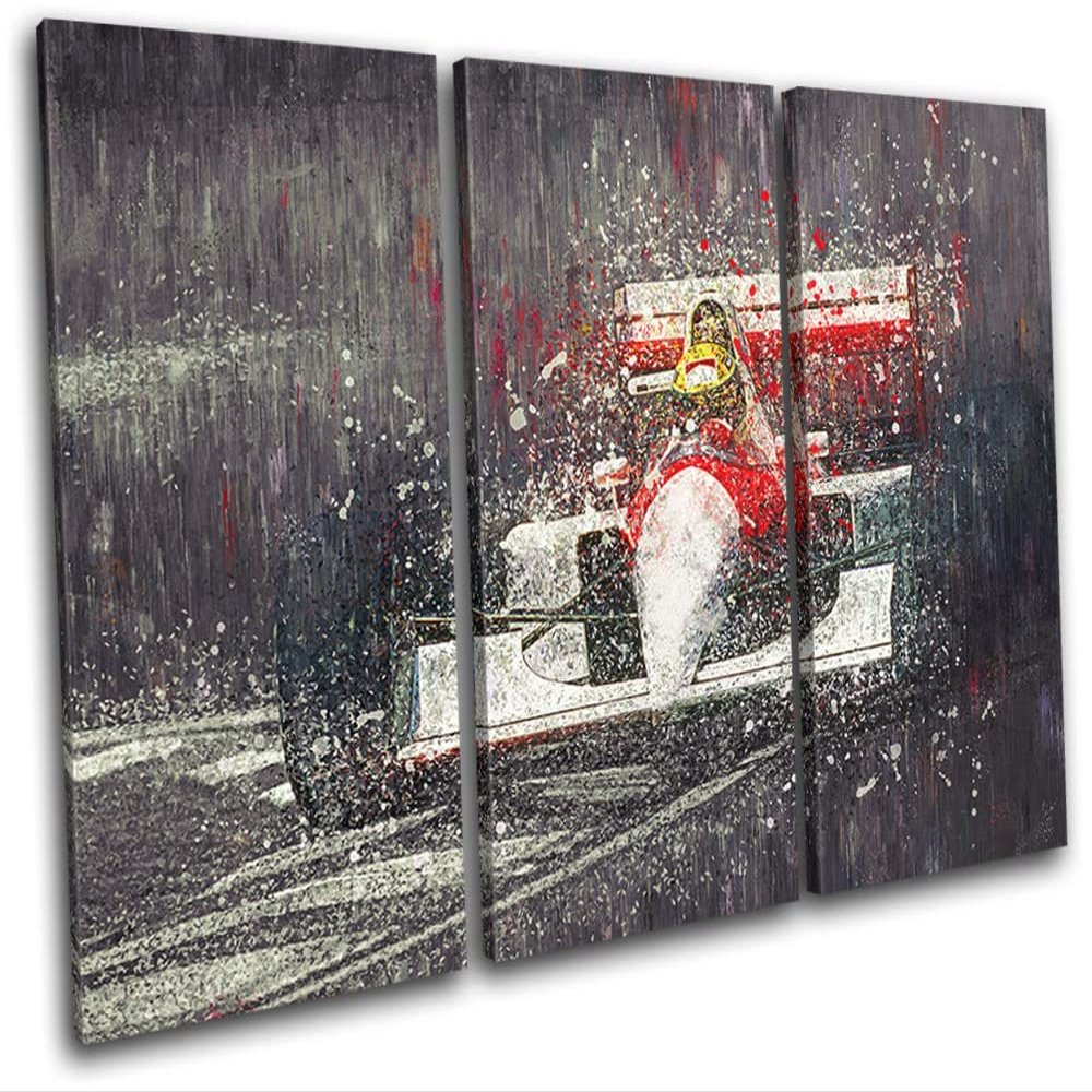 Bold Bloc Design - Abstract F1 Retro Formula One Sports 90x60cm TREBLE Canvas Art Print Box Framed Picture Wall Hanging - Hand Made In The UK - Framed And Ready To Hang 0021-0102(00B)-TR32-LO-B