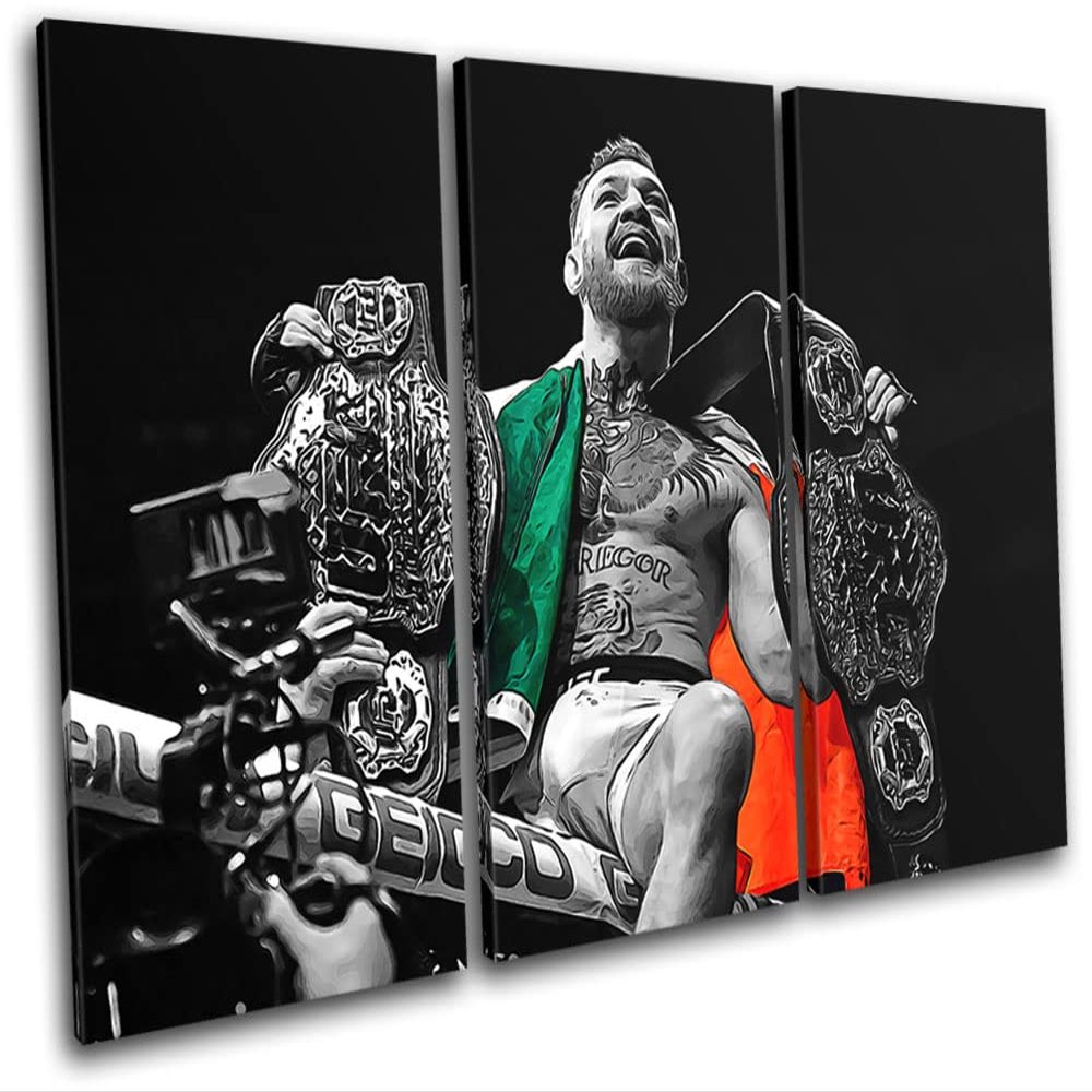 Bold Bloc Design - Conor McGregor UFC Pop Art Comic Sports 60x40cm TREBLE Canvas Art Print Box Framed Picture Wall Hanging - Hand Made In The UK - Framed And Ready To Hang 0021-0025(00B)-TR32-LO-A