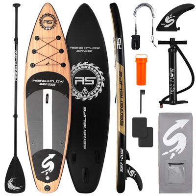 SereneLife Inflatable Stand Up Paddle Board - Wide Stable Design, Non-Slip Deck for Adults & Youth with Premium Paddle Board Accessories: Carry Bag, Dual Action Pump, Paddle, Ankle Leash - 10'6"