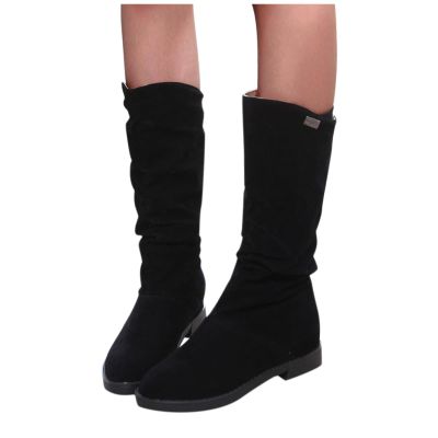 Bcshiye Women's Knee High Ankle Boots Suede Mid Calf Combat Riding Boots Anti-Slip Warm Winter Flat Snow Booties