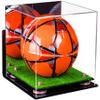 Better Display Cases Acrylic Display Case for Collectibles, Full Size Soccer Ball Display Case,Pink Risers & Turf Base, WM,Handcrafted Showcase Box.DIM;9.75" L x 9.75" W x 9.75" H. (B02/A027) view 1