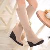 Bcshiye Womens Knee High Wedge Heel Boots Suede Winter Fur Lined Boots Slip On Round Toe Snow Warm Booties view 4