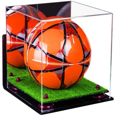 Better Display Cases Acrylic Display Case for Collectibles, Full Size Soccer Ball Display Case,Purple Risers & Turf Base,WM, Handcrafted Showcase Box.DIM;9.75" L x 9.75" W x 9.75" H. (B02/A027)