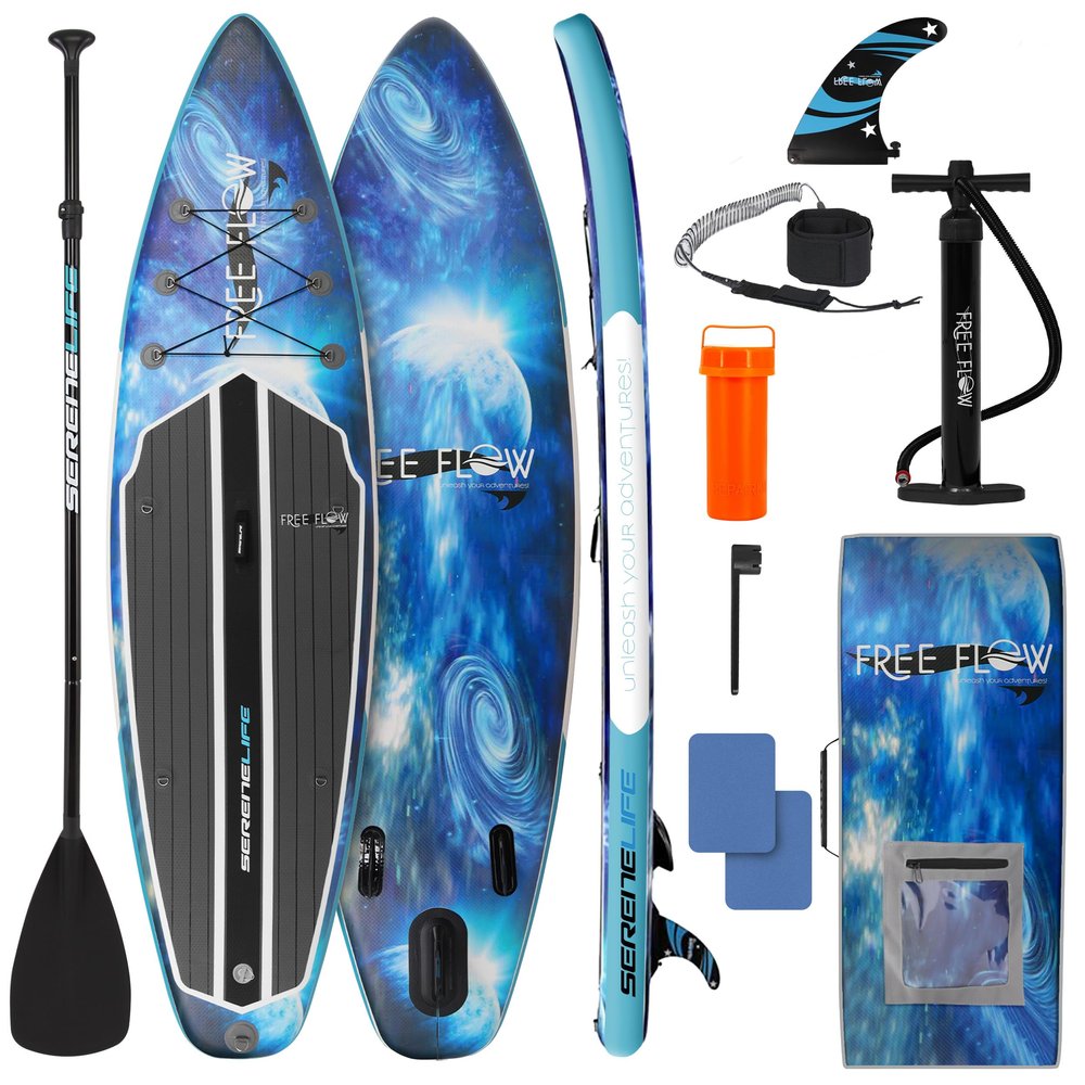 SereneLife Inflatable Stand Up Paddle Board - Wide Stable Design, Non-Slip Deck for Adults & Youth with Premium Paddle Board Accessories: Carry Bag, Dual Action Pump, Paddle, Ankle Leash - 10'6"