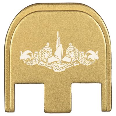 NDZ Performance Rear Slide Cover Plate for Glock 17 19 19X 20 21 22 23 26 27 34 45 & 47 49 Gen 5 9MM .40 S&W Laser Engraved Aluminum in Gold, Made in The USA - Submarine Warfare Insignia