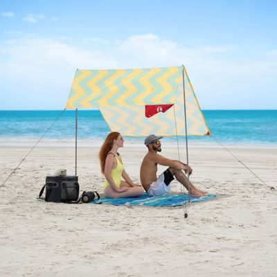 Red Suricata Teepee Beach Tent & Beach Canopy for 1-2 Persons, UPF50 Sun Beach Shade, Sunshade with 2 Aluminum Poles & Crossbar, 4 Robust Ground Anchor Screws - Compact & Lightweight (Akumal)