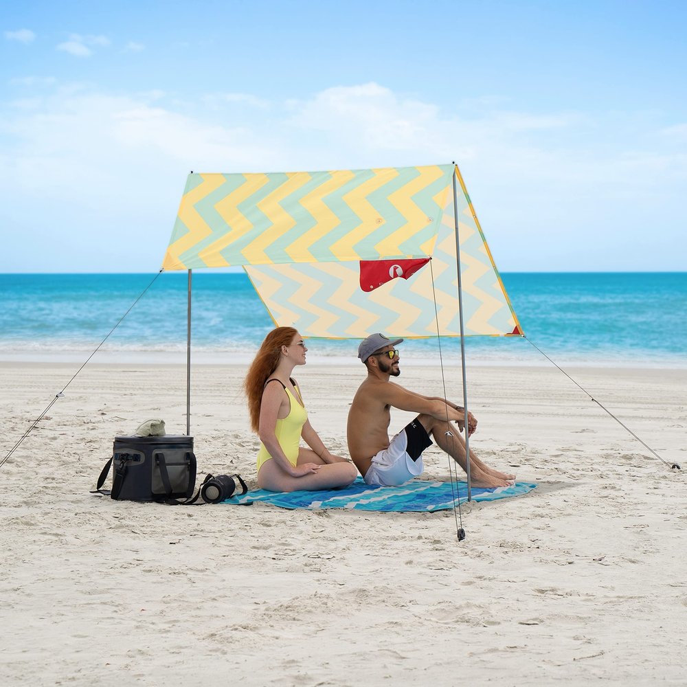 Red Suricata Teepee Beach Tent & Beach Canopy for 1-2 Persons, UPF50 Sun Beach Shade, Sunshade with 2 Aluminum Poles & Crossbar, 4 Robust Ground Anchor Screws - Compact & Lightweight (Akumal)