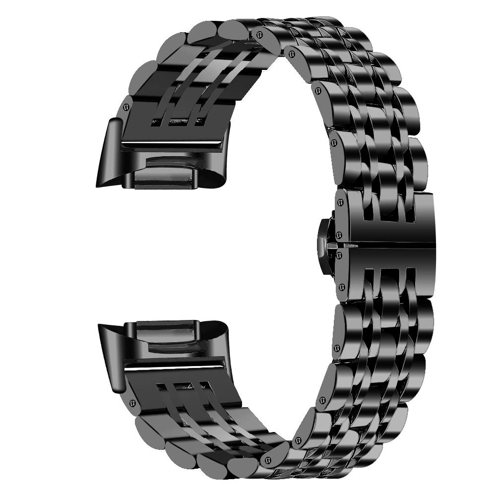 TryBest Metal Band Compatible with Fitbit Charge 5, Business Women Men Metal Stainless Steel Replacement Wristband Adjustable 5.5-8.5 inch Compatible with Fitbit Charge 5 - Black