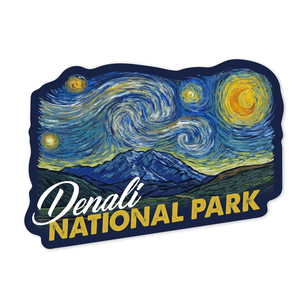 Lantern Press Sticker Denali National Park, Alaska, Starry Night National Park Series, Die Cut Vinyl, (Waterproof Decal for Cars, Water Bottles, Laptops, Coolers), Small
