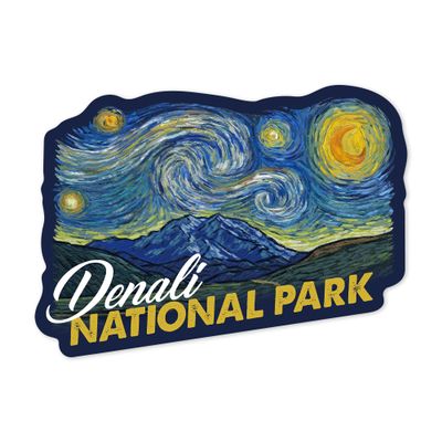 Die Cut Sticker Denali National Park, Alaska, Starry Night National Park Series, Vinyl Sticker, (Waterproof Decal for Cars, Water Bottles, Laptops, Coolers), Large