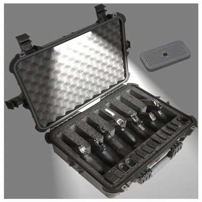 Case Club 7 Pistol and 21 Magazine with Emergency Light - Pre-Cut Heavy Duty Waterproof Case with Included Silica Gel Canister to Help Prevent Gun Rust (Lighted)