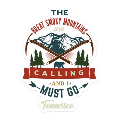 Die Cut Sticker Smoky Mountains, Tennessee, The Mountains are Calling, Bear and Mountains, Vinyl Sticker 1 to 3 inches (Waterproof Decal for Cars, Water Bottles, Laptops, Coolers), Small