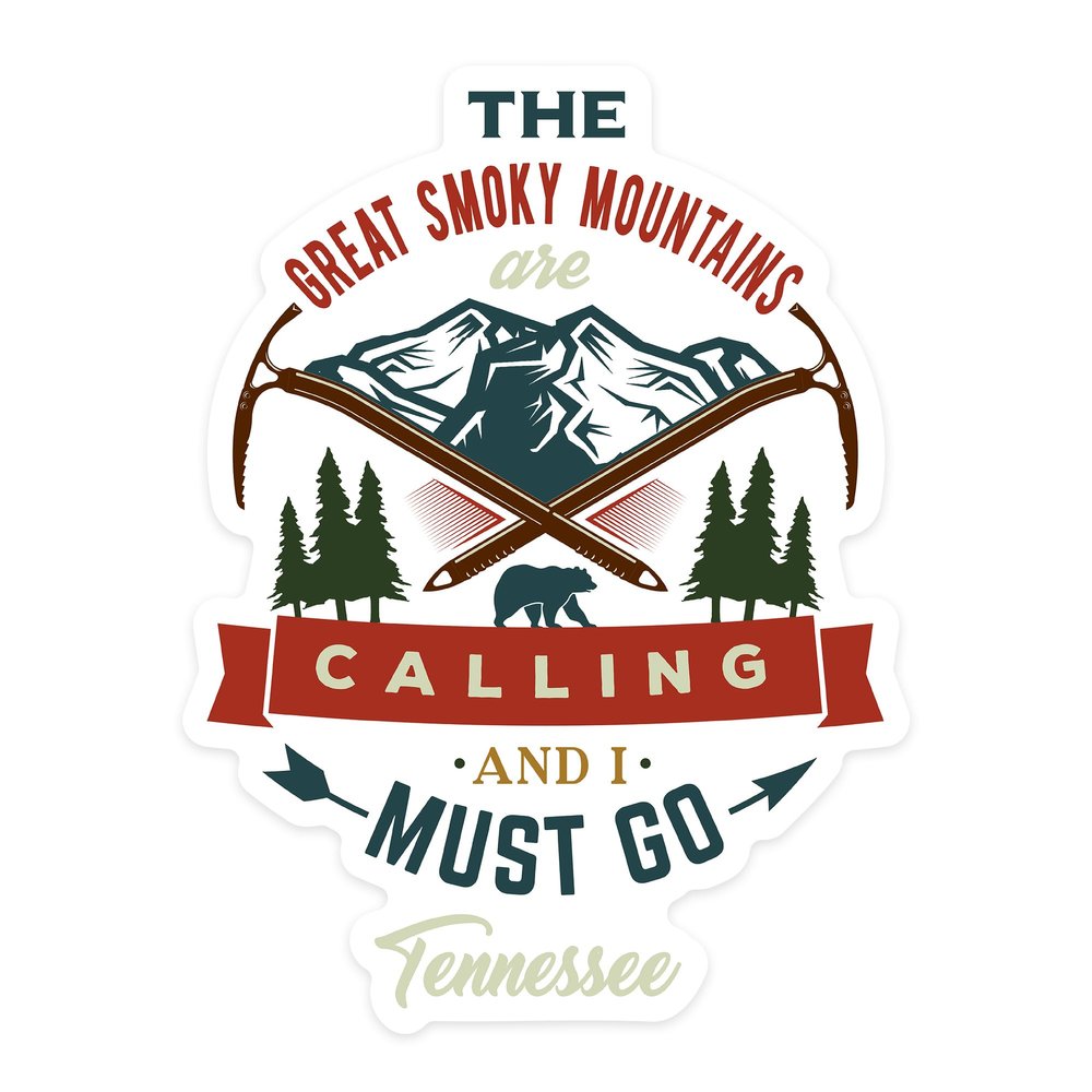 Die Cut Sticker Smoky Mountains, Tennessee, The Mountains are Calling, Bear and Mountains, Vinyl Sticker 1 to 3 inches (Waterproof Decal for Cars, Water Bottles, Laptops, Coolers), Small