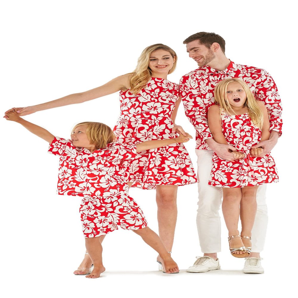 Matchable Family Hawaiian Aloha Shirt, Classic Vintage Hibiscus Red, Boy, Size 2