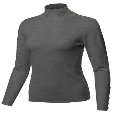 Made by Emma Fitted Gold Button Detail Soft Long Sleeve Mock Turtleneck Knit Sweater Hgrey XL