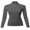 Made by Emma Fitted Gold Button Detail Soft Long Sleeve Mock Turtleneck Knit Sweater Hgrey XL view 3