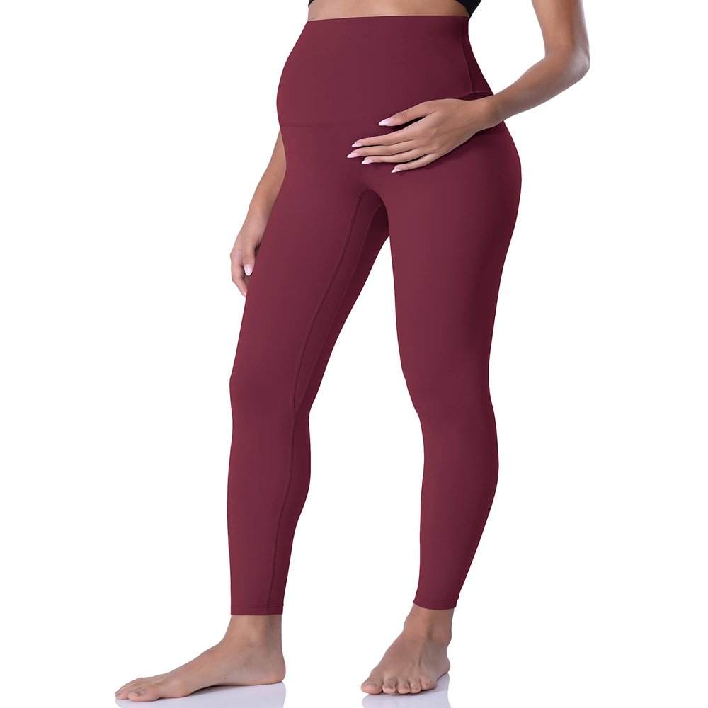 POSHDIVAH Maternity Leggings for Women Pregnancy Pants Wine Red Medium