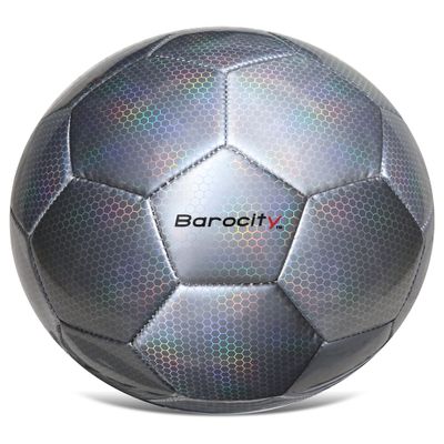 Barocity Soccer Ball - Premium Boy and Girl Official Match Ball with Cool Reflective Rainbow Hex Pattern, Durable, Indoor, Outdoor, Training, Practice, Playtime and Games - Silver Size 3