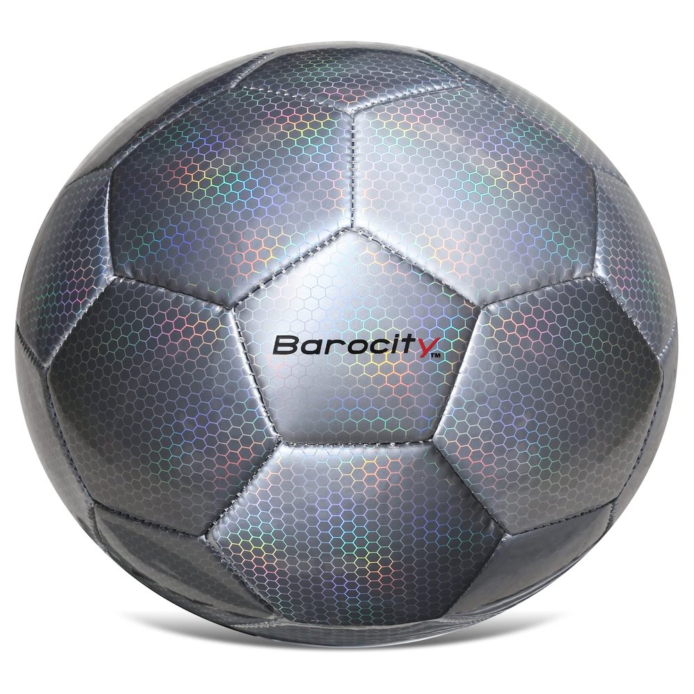 Barocity Soccer Ball - Premium Boy and Girl Official Match Ball with Cool Reflective Rainbow Hex Pattern, Durable, Indoor, Outdoor, Training, Practice, Playtime and Games - Silver Size 3