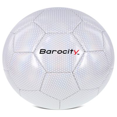 Barocity Soccer Ball - Premium Boys and Girls Official Match Ball with Cool Reflective Rainbow Hex Pattern, for Indoor and Outdoor - Iridescent White Size 4