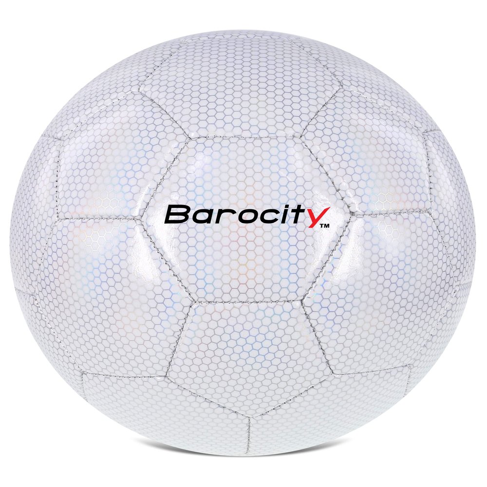Barocity Soccer Ball - Premium Boys and Girls Official Match Ball with Cool Reflective Rainbow Hex Pattern, for Indoor and Outdoor - Iridescent White Size 4