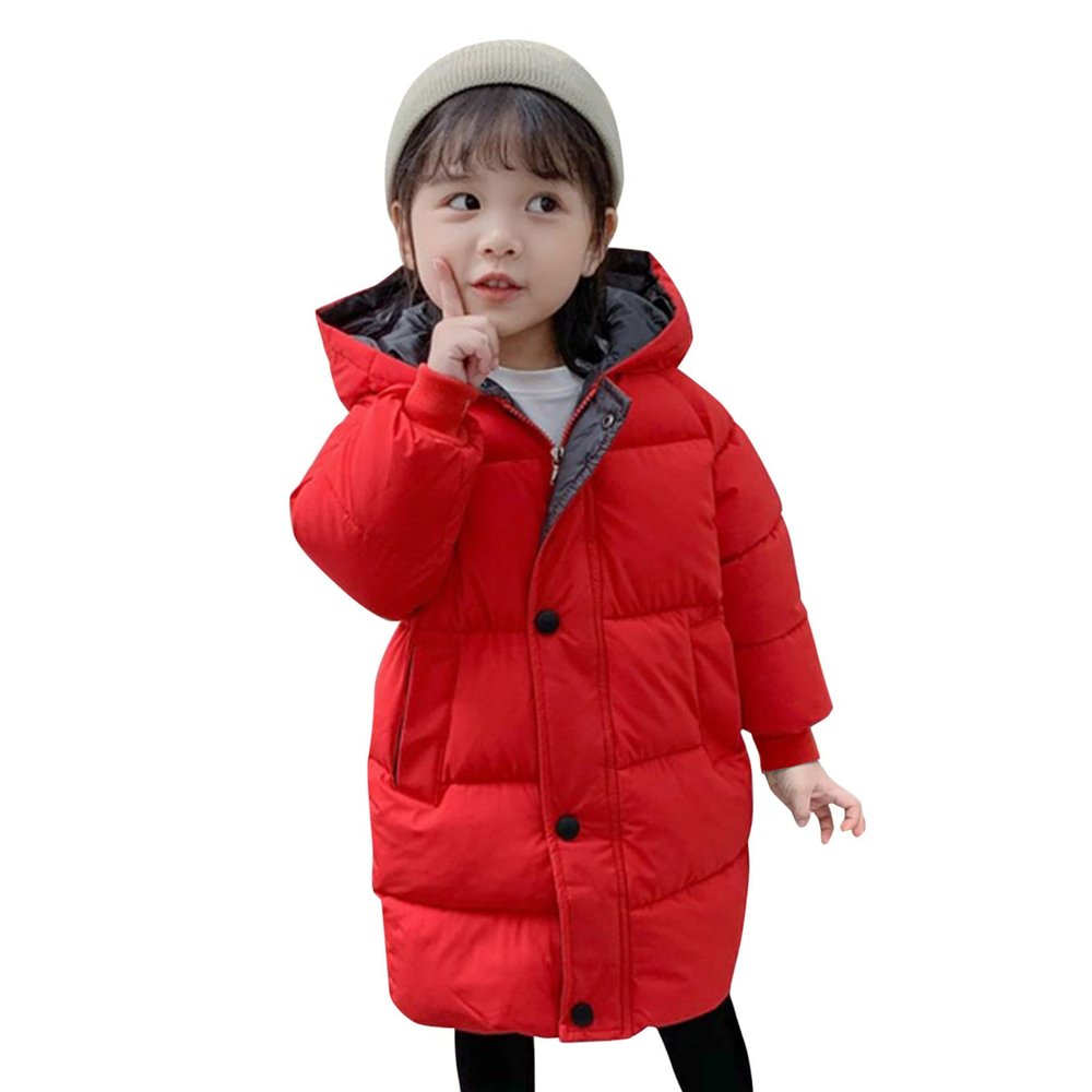 Ikevan 2-10 Years Toddler Baby Kids Girls Winter Thick Warm Parkas Hooded Windproof Coat Outwear Plush Padded Jacket (Red, 5-6 Years)