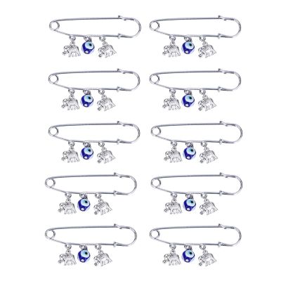 10PCS Evil Eye Brooch Pins, Fashion Decorations Elephant Blue Bead Lapel Pins, Good Luck Neckwear Accessories for Women Girls Festival Jewelry Present Adornments, Use Safely, Wide Application