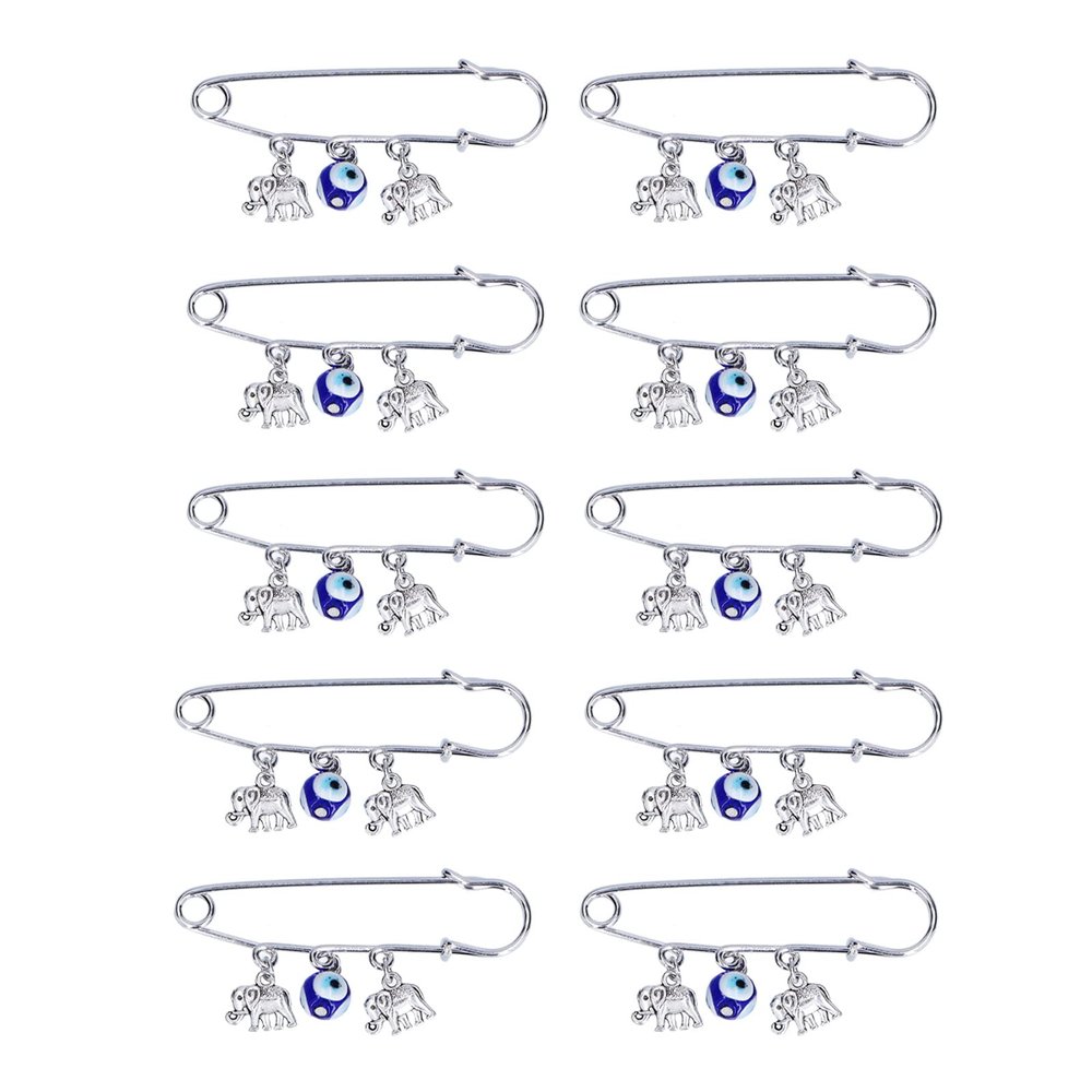 10PCS Evil Eye Brooch Pins, Fashion Decorations Elephant Blue Bead Lapel Pins, Good Luck Neckwear Accessories for Women Girls Festival Jewelry Present Adornments, Use Safely, Wide Application