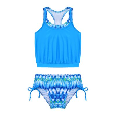 Yihuimin Big Girls Floral Splice Racer Tank Top with Tie Brief Athletic Tankini Surf Swimsuit Blue 10 Years