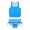 Yihuimin Big Girls Floral Splice Racer Tank Top with Tie Brief Athletic Tankini Surf Swimsuit Blue 10 Years view 1