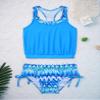 Yihuimin Big Girls Floral Splice Racer Tank Top with Tie Brief Athletic Tankini Surf Swimsuit Blue 10 Years view 3