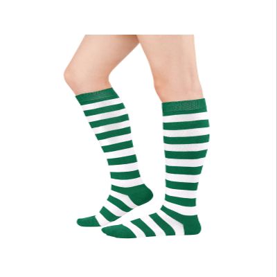 Christmas Green White Stripes Knee High Striped Socks for Women - Long Thin Tube Sports Socks Tall Stockings