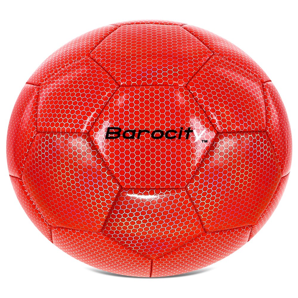 Barocity Soccer Ball - Boys and Girls Official Match Ball with Cool Reflective Rainbow Hex Pattern, for Indoor, Outdoor, Training, Practice - Iridescent Red Size 5