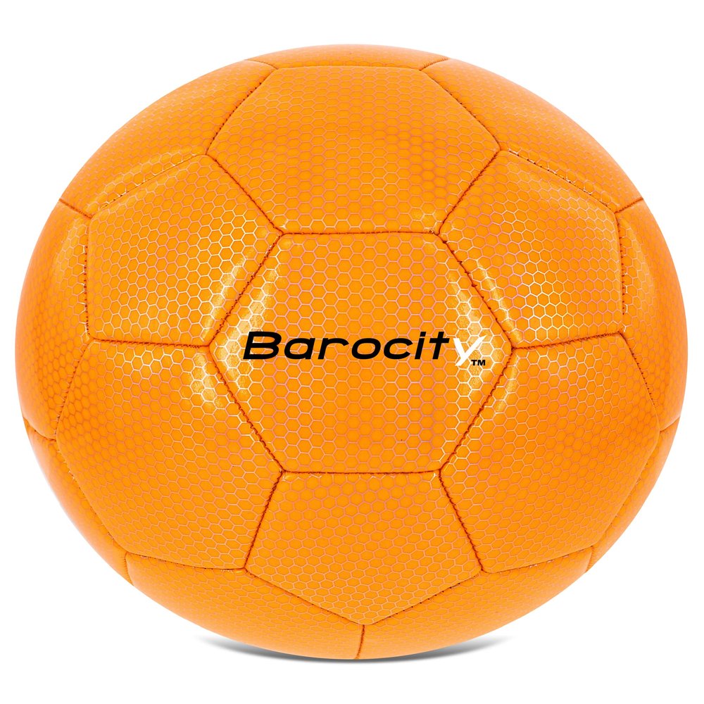 Barocity Soccer Ball - Boys and Girls Official Match Ball with Cool Reflective Rainbow Hex Pattern, for Indoor, Outdoor, Playtime and Games - Iridescent Orange Size 4