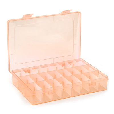 AKOAK 1 Pack 24 Grid Plastic Storage Case, Transparent Jewelry Display Organizer, Detachable Divider -7.5"x 5.1"x 1.4" for Beads, Jewelry, Earrings, Rings (Orange)