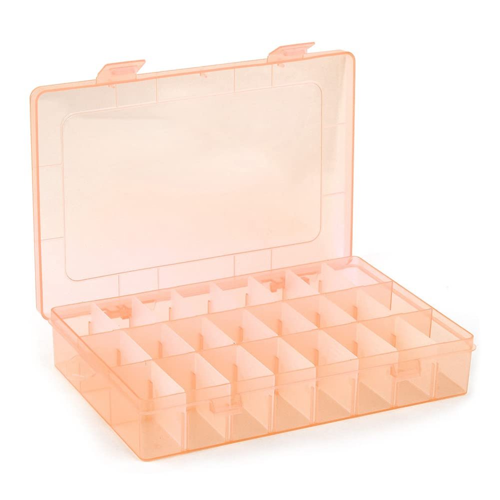 AKOAK 1 Pack 24 Grid Plastic Storage Case, Transparent Jewelry Display Organizer, Detachable Divider -7.5"x 5.1"x 1.4" for Beads, Jewelry, Earrings, Rings (Orange)
