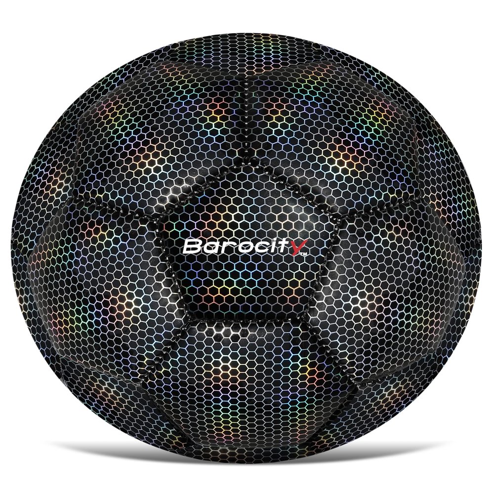 Barocity Soccer Ball - Boys and Girls Soccer Ball with Reflective Hex, Outdoor and Indoor for Playtime, Training, and Games - Iridescent Black Size 3