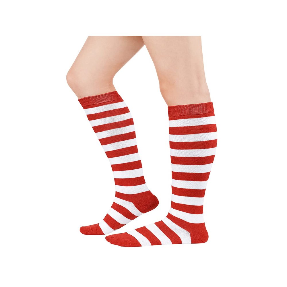 Christmas Red White Stripes Knee High Striped Socks for Women - Long Thin Tube Sports Socks Tall Stocking