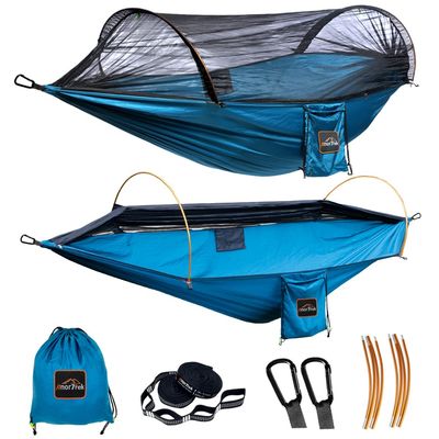 AnorTrek Professional Camping Hammocks with Mosquito Net, Lightweight Double for Camping, Hiking & Backpacking | Includes Two 10 FT Tree Straps, 230T Nylon Design