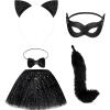 Chalyna 5 Pcs Black Cat Costume Set Long Fur Cats Tail Ears Black Star Tutu Skirt for Cosplay Halloween Costumes Women Party view 1