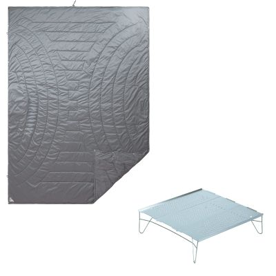 iClimb 1 Solo Mini Folding Table and 1 3M Thinsulate Insulation Warm Camping Blanket Bundle, Ultralight Compact for Solo Person Outdoor Backpacking Beach Camping Concert