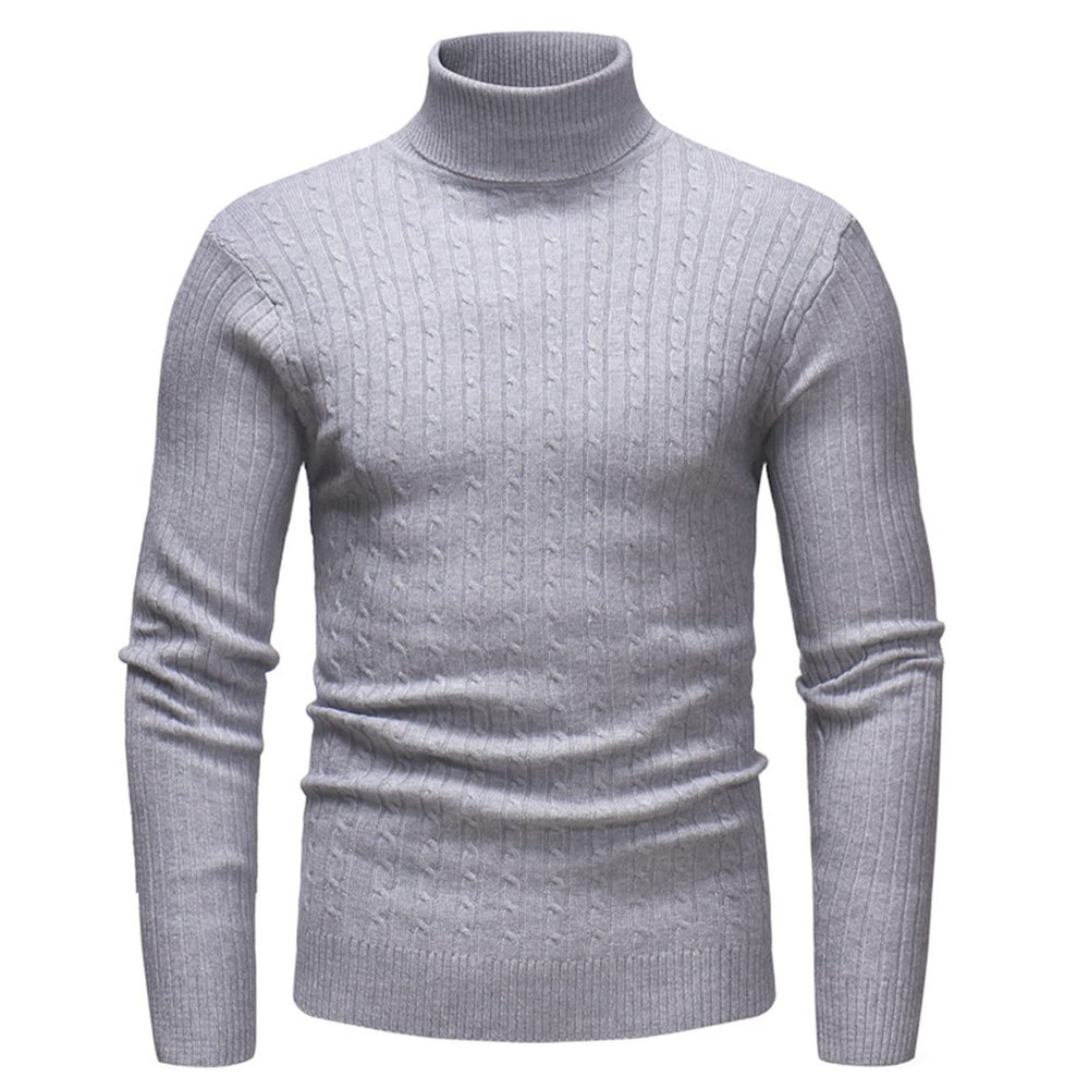 Kaxiya2021 Men's Long Sleeve Turtleneck Sweater Slim Thermal Knitted Twisted Pullover Basic Solid Casual Soft Comfy Jumpers (Light Grey,XX-Large)