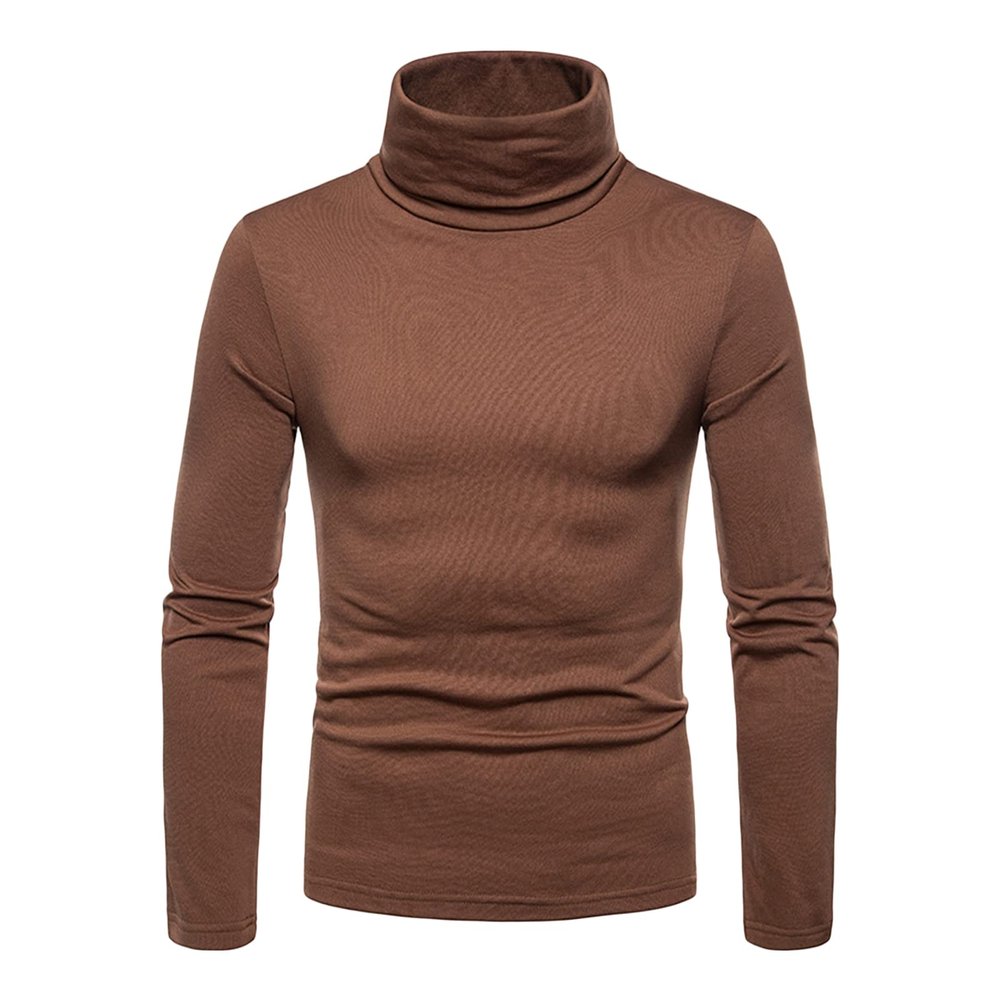 Kaxiya2021 Men's Turtleneck Long Sleeve T Shirt Lightweight Slim Fit Basic Thermal Pullover Cotton Soft Solid Base Layer Shirt (Brown,Medium)