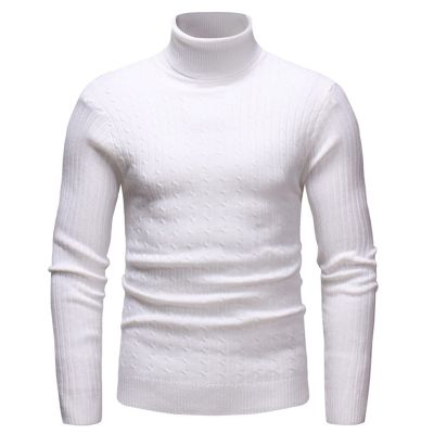 Kaxiya2021 Men's Long Sleeve Turtleneck Sweater Slim Thermal Knitted Twisted Pullover Basic Solid Casual Soft Comfy Jumpers (White,Large)