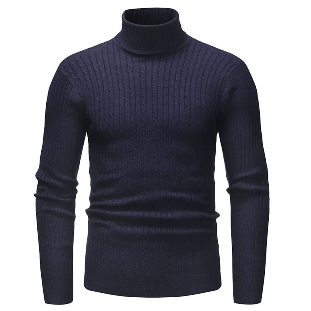 Kaxiya2021 Men's Long Sleeve Turtleneck Sweater Slim Thermal Knitted Twisted Pullover Basic Solid Casual Soft Comfy Jumpers (Navy Blue,3X-Large)