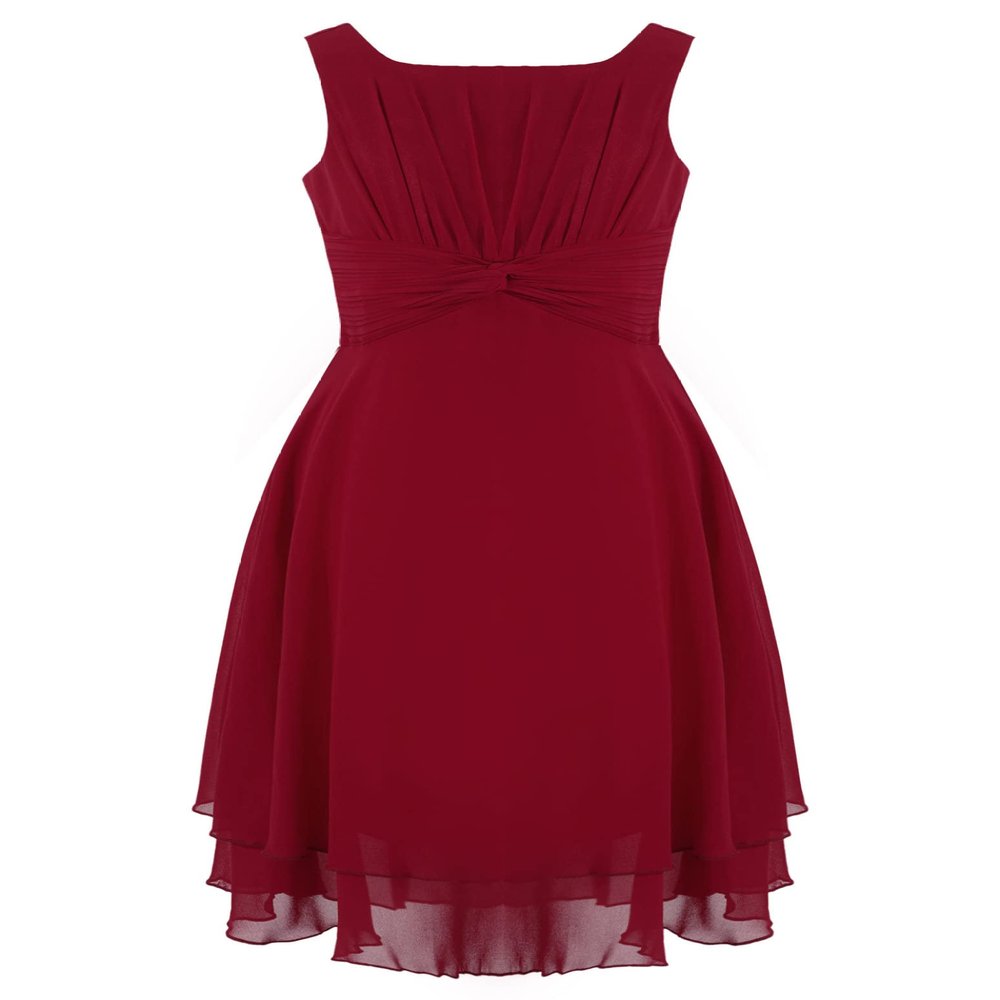 Duoremi Kids Flower Girls Sleeveless Ruched Knot Chiffon Dress Wedding Pageant Formal Party Dresses Wine Red 8